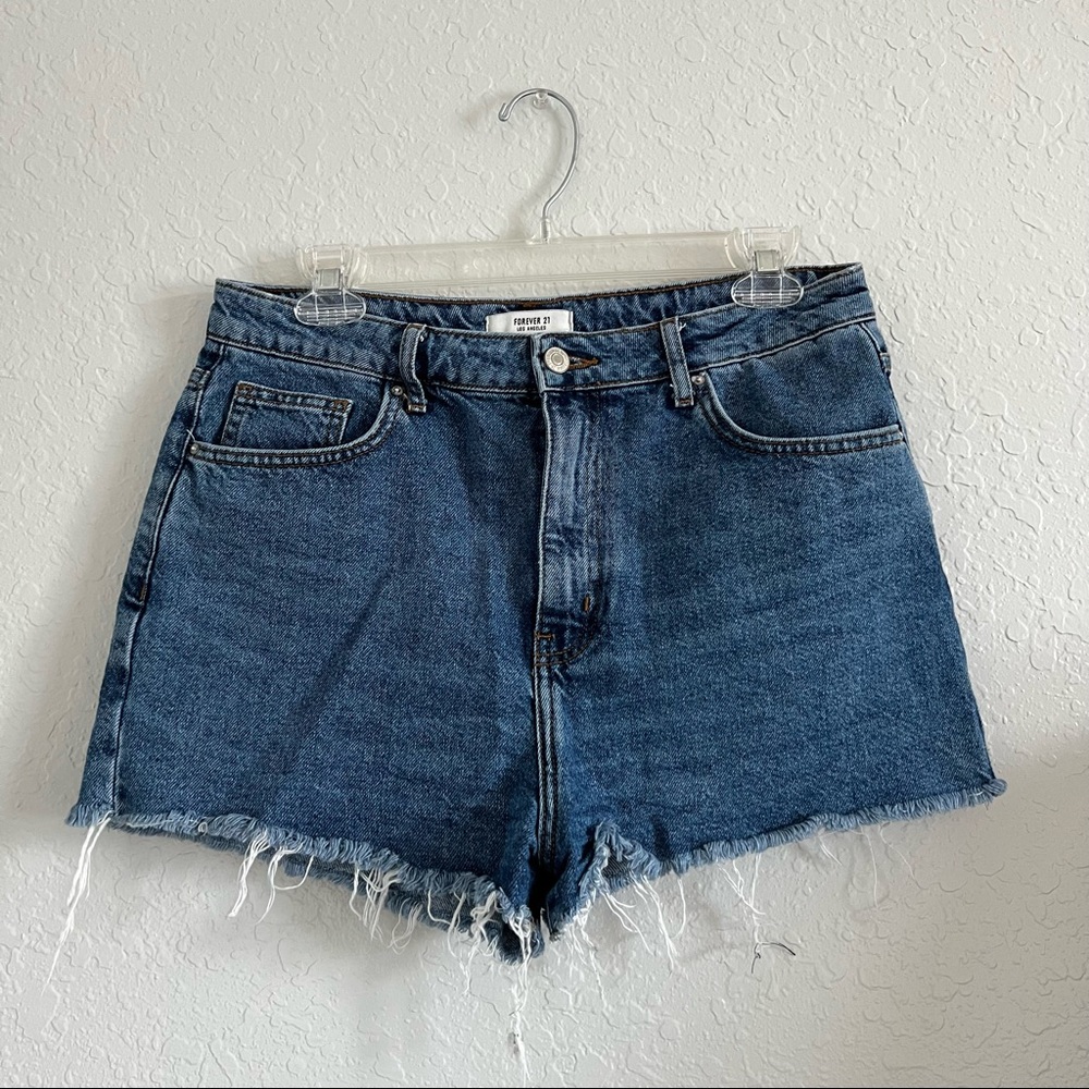 Distressed denim shorts